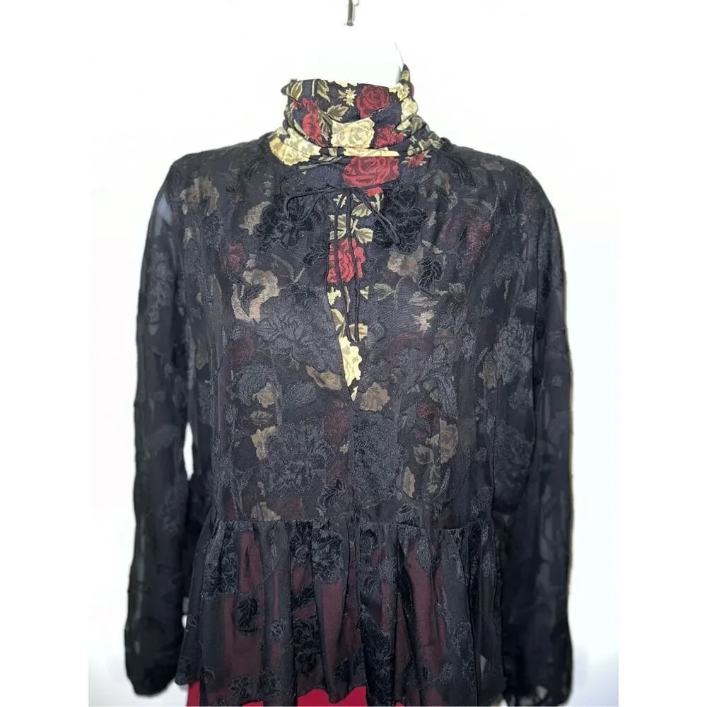 Gothic Romantic Sheer Floral Blouse Women’s SMALL - Picture 1 of 7